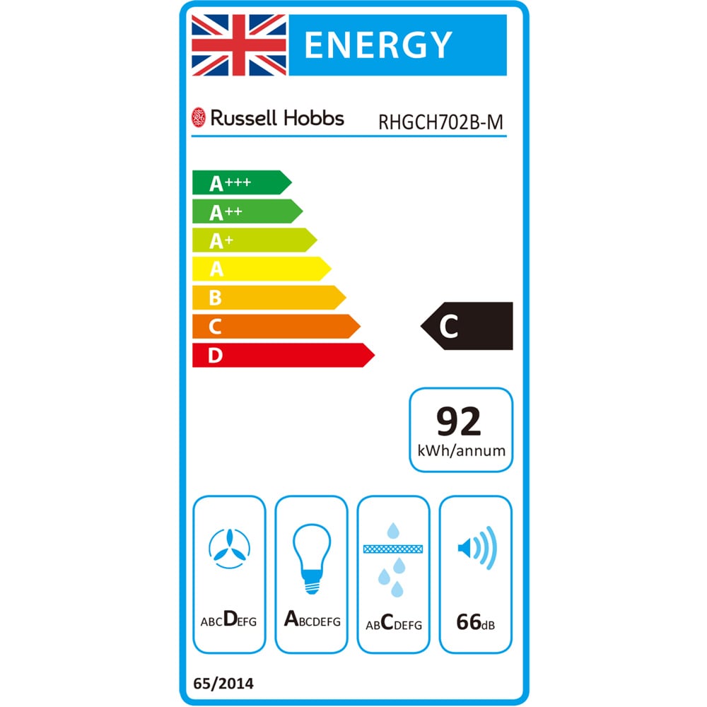 Russell Hobbs RHGCH702B-M Black 60cm Wide Angled Chimney Cooker Hood Image 9