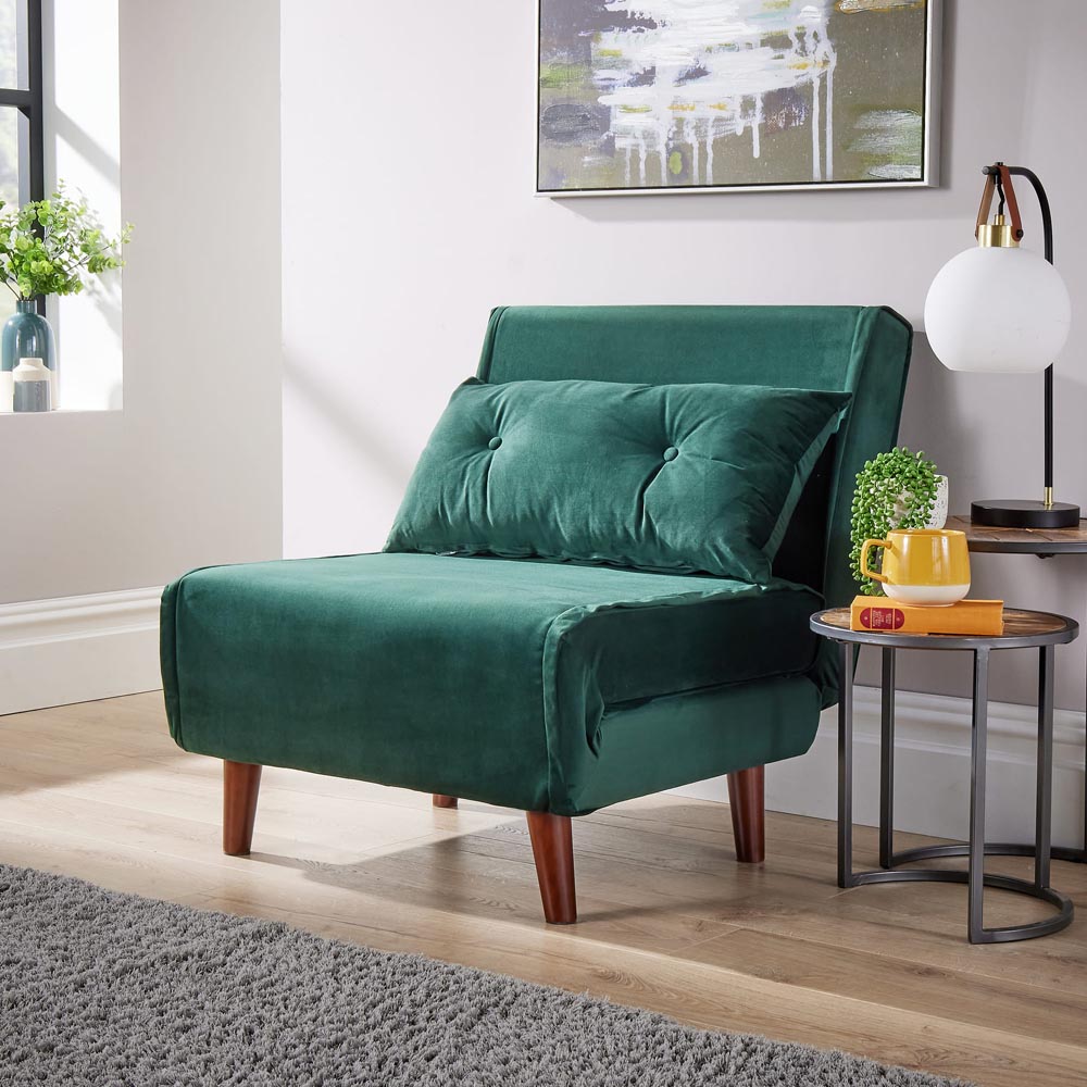 Home Source Morella Single Seater Green Velvet Folding Sofa Bed with Pillow Image 8