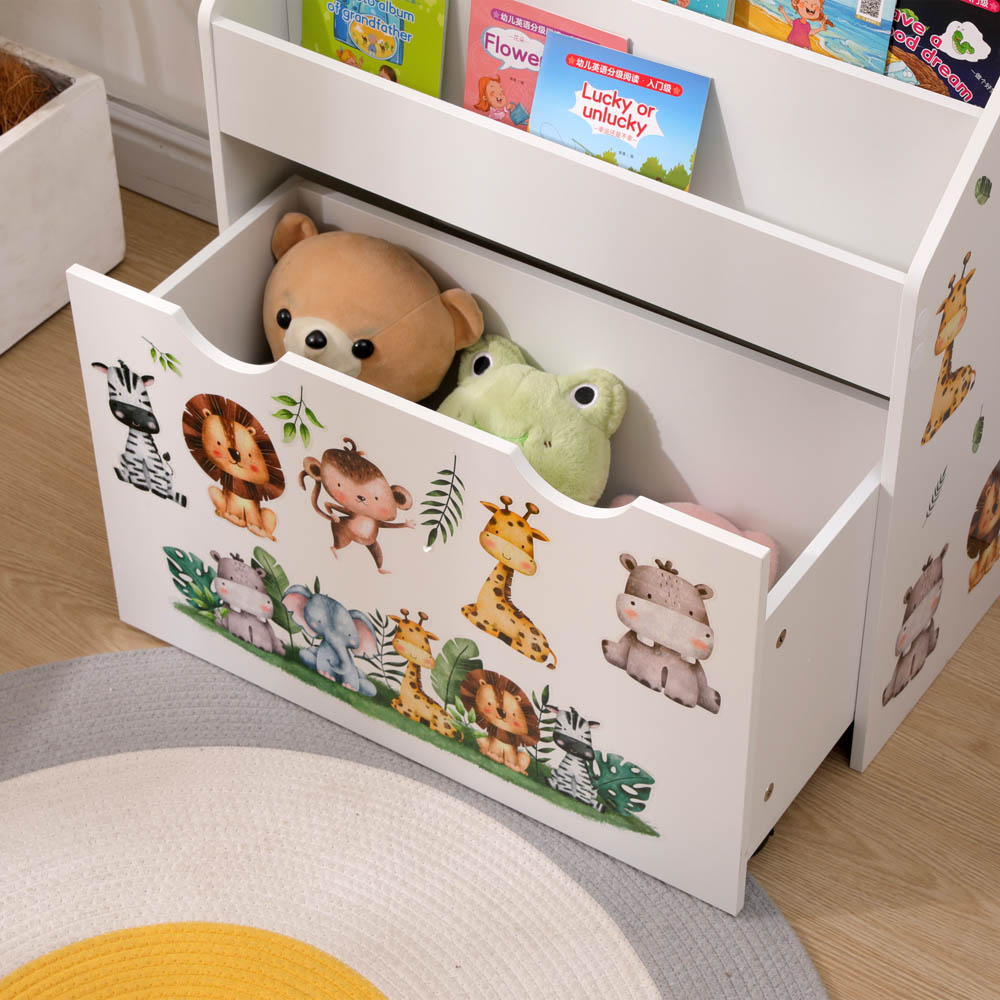 FurnitureHMD Single Drawer 3 Shelf White Kids Bookshelf Image 4