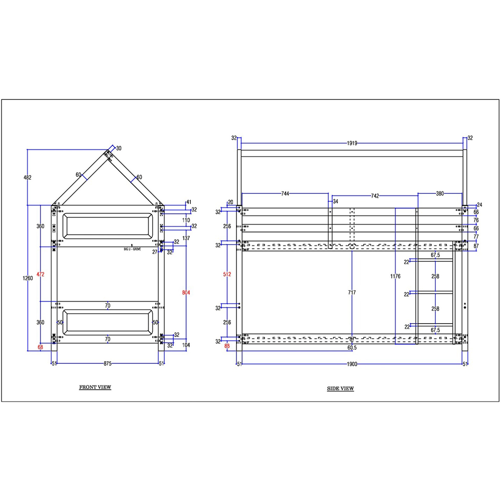 Flair Plation Single Grey Play House Low Bunk Bed Image 5