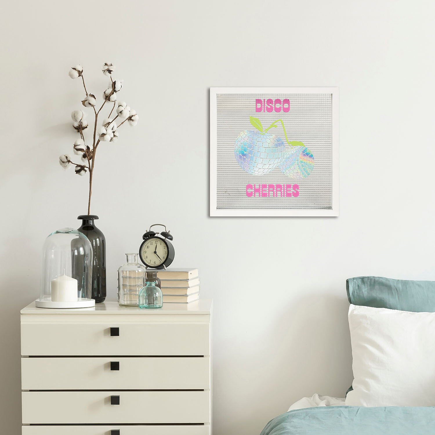 Disco Cherries Mirrored Framed Plaque - Multicolour Image 2