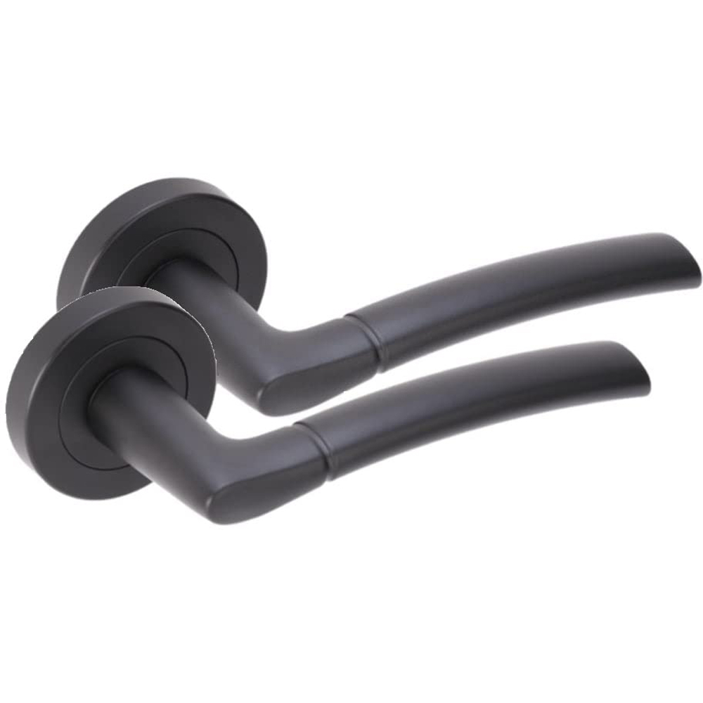Golden Grace Matt Black Indiana Modern Bathroom Door Handle Set Image 2