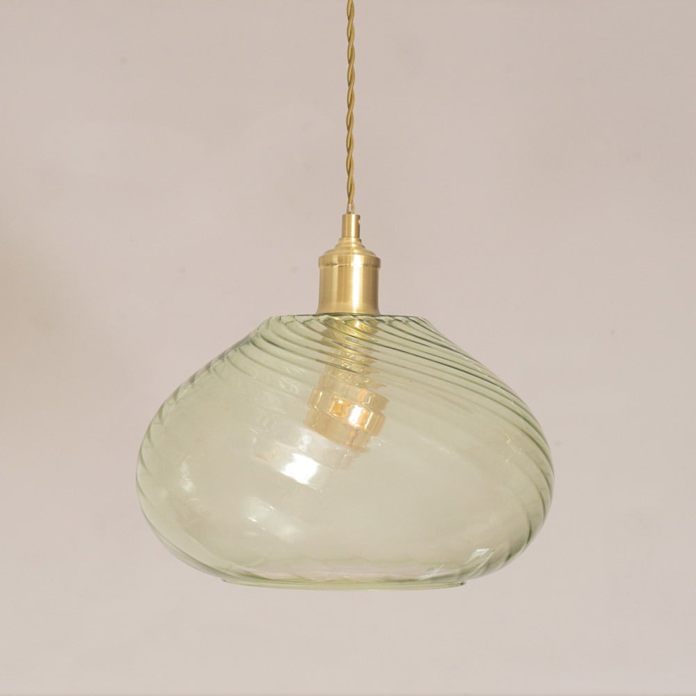 ValueLights Corinne Twill Spiral Bulbous Green Glass Easy Fit Pendant Lamp Shade Image 3