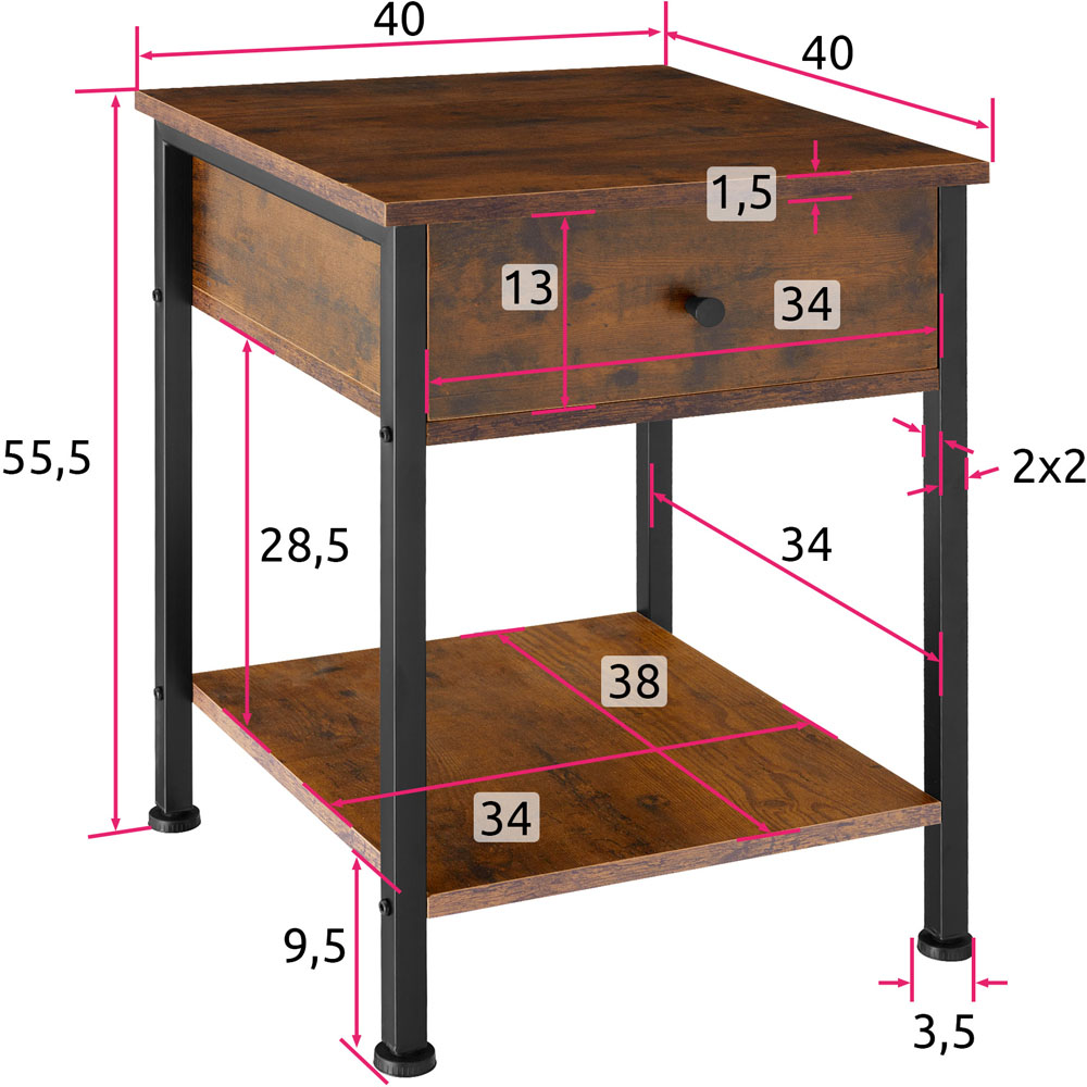 tectake Bradford Single Drawer Dark Wood Bedside Table Image 9