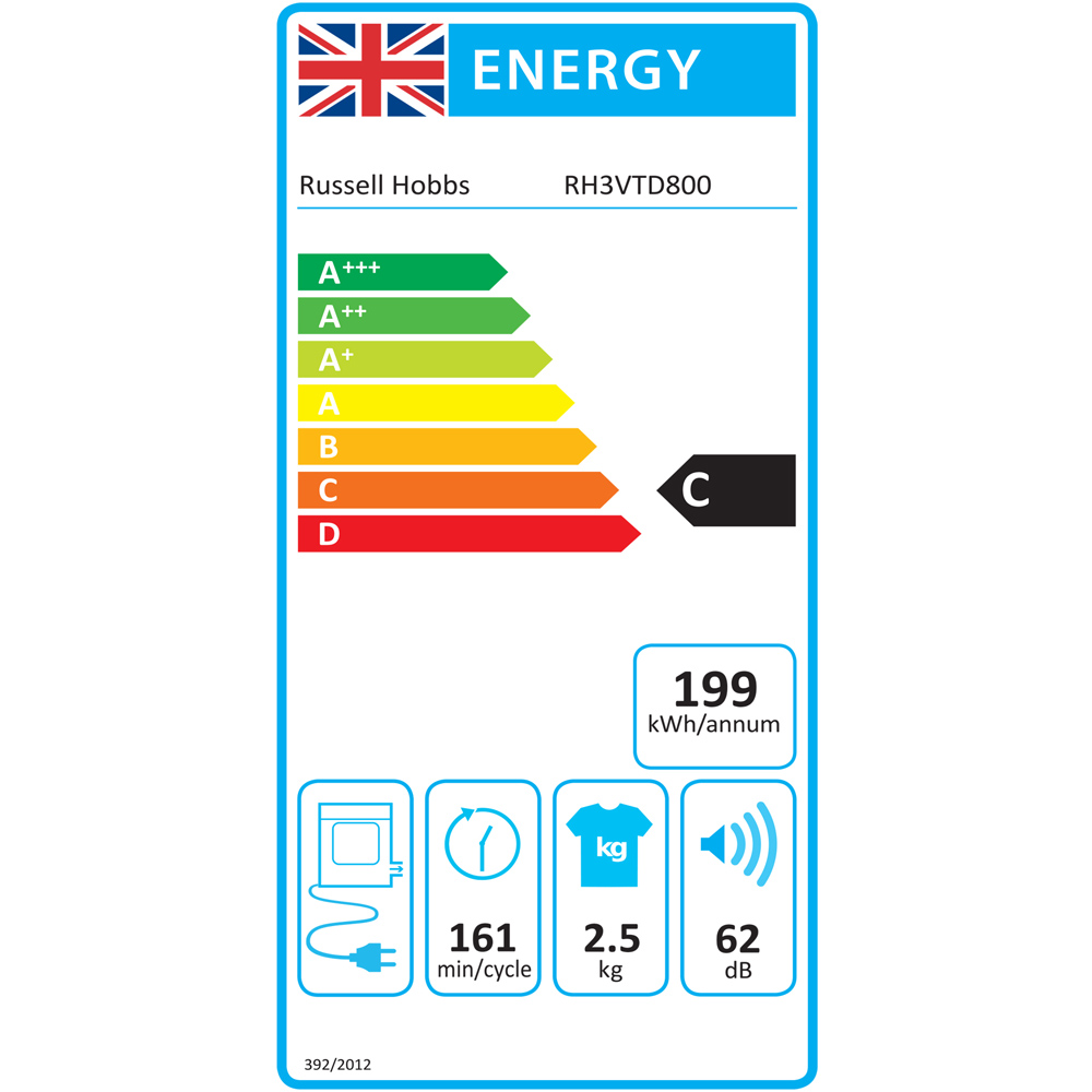 Russell Hobbs RH3VTD800 White 2.5kg Vented Tumble Dryer Image 8