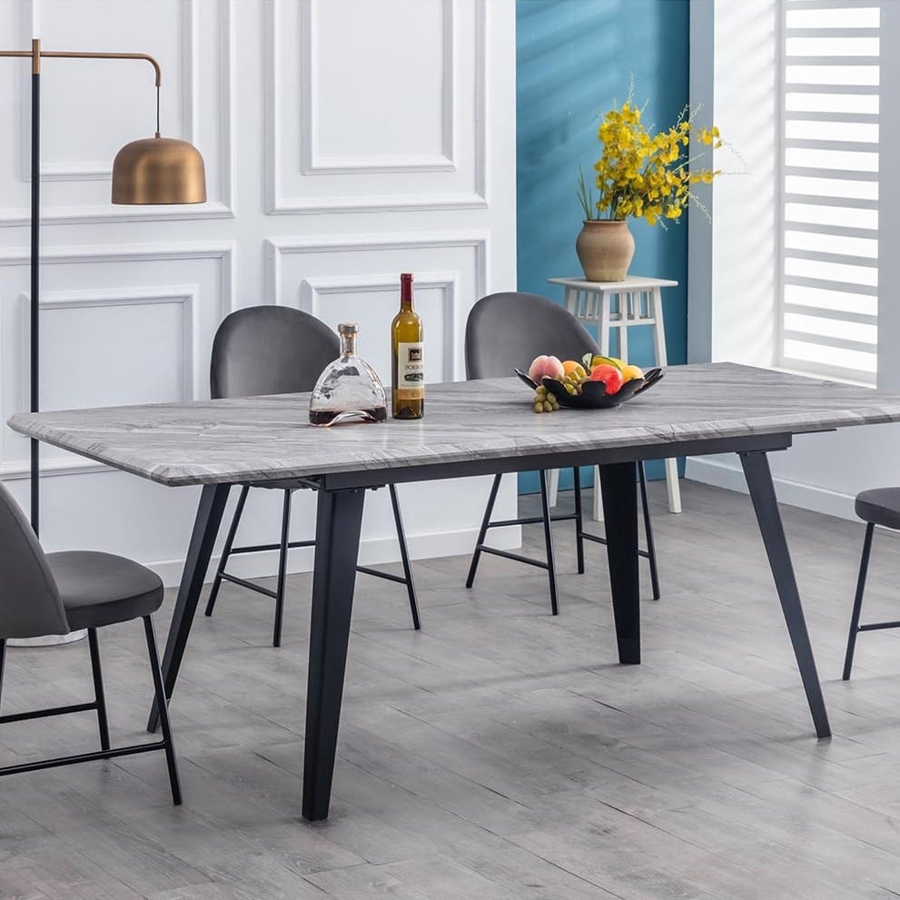 Carvelle Metal 160 to 220cm Extending Dining Table Black and White Marble Image 1