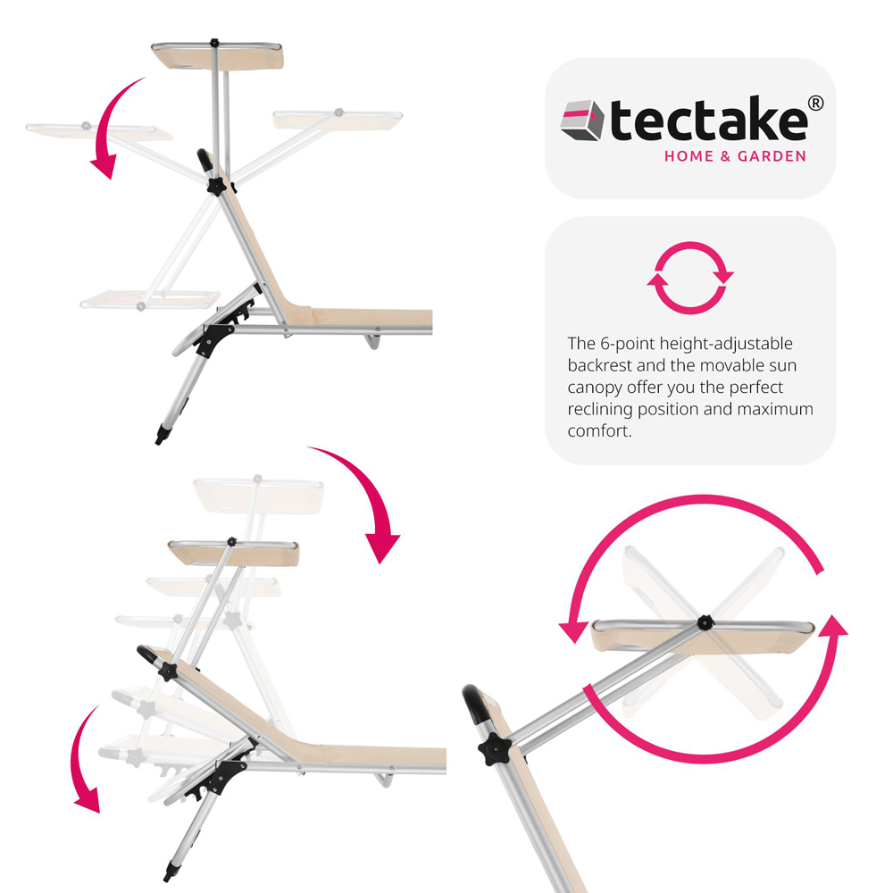 tectake Aurelie Beige Foldable and Adjustable Sun Lounger with Backrest Image 7