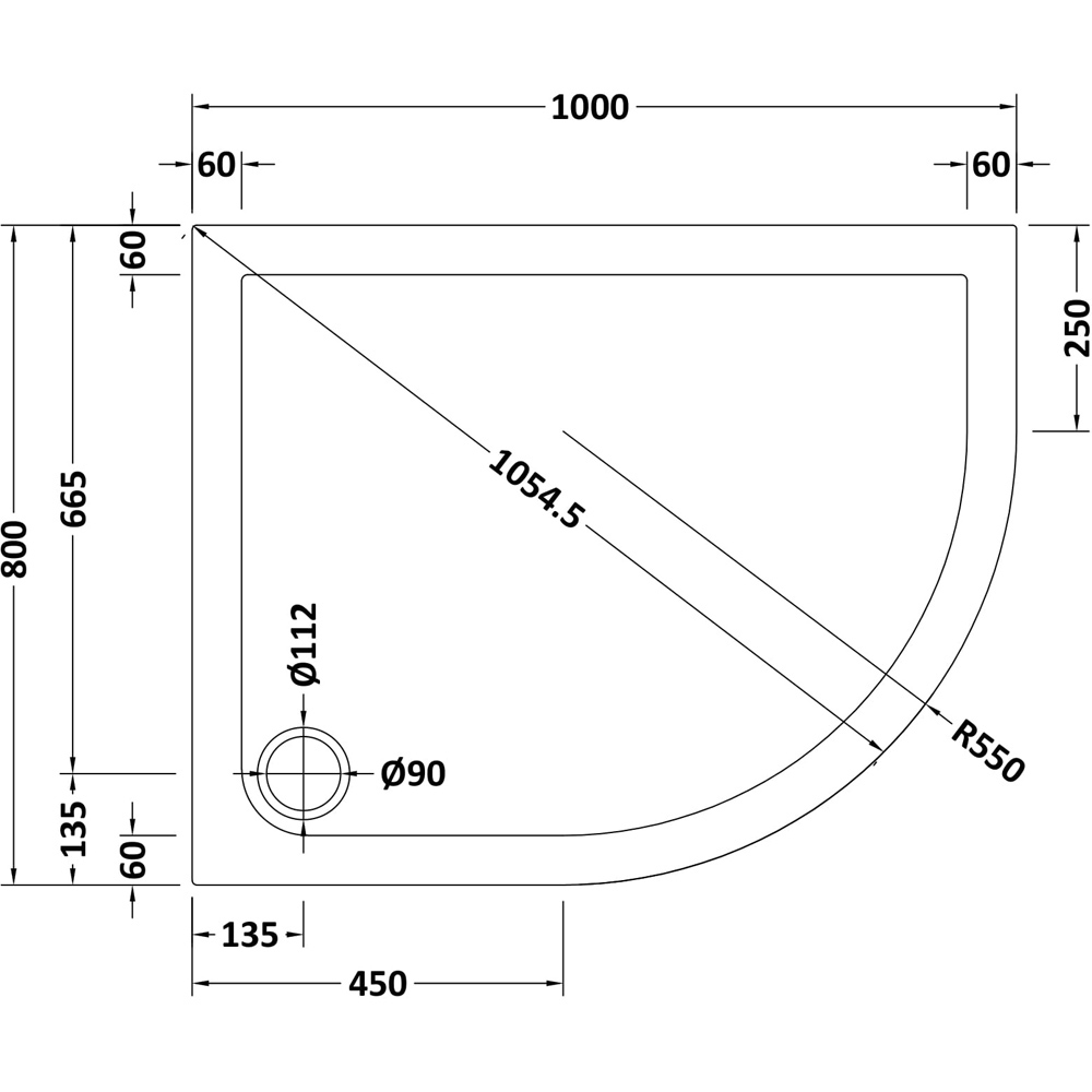 nuie Right Hand Offset Quadrant Shower Tray 800 x 1000mm Image 2