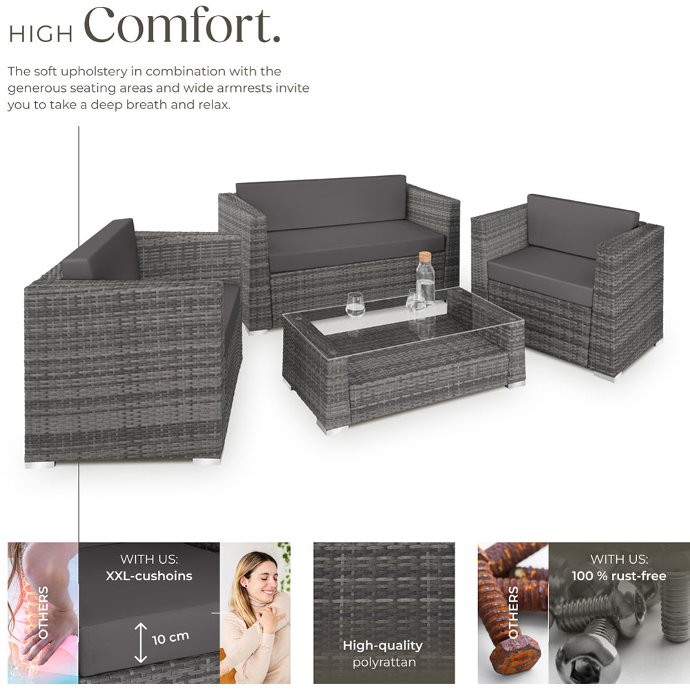 tectake Munich 4 Seater Grey Garden Furniture Set with Cushion Image 3
