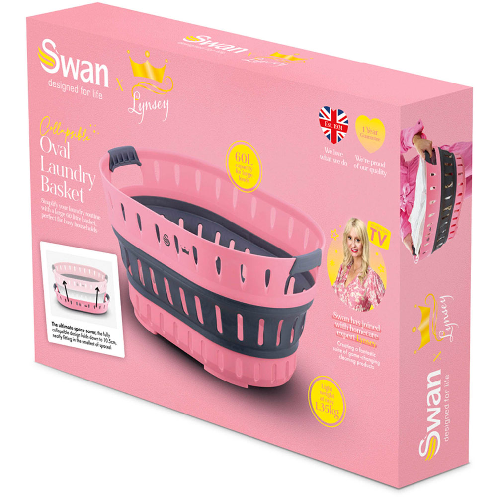 Swan x Lynsey SWLC9002QOCN Pink and Grey Oval Collapsible Laundry Basket 60L Image 2