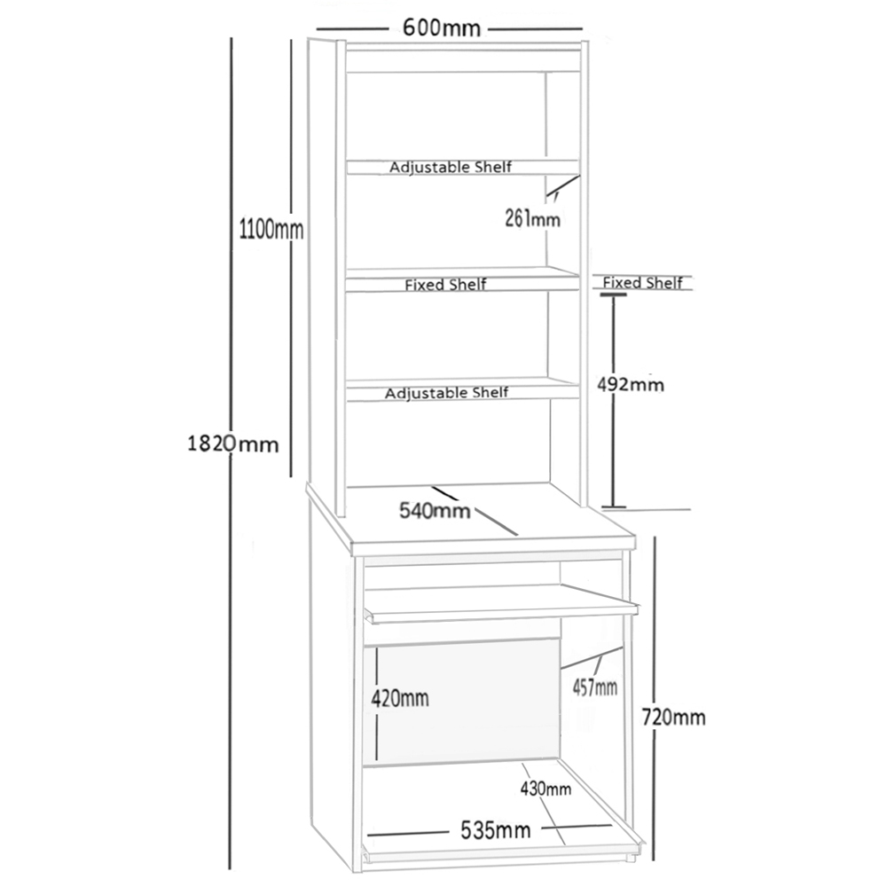 R White Cabinets 4 Shelf Printer Desk Stand with Hutch Brown Image 5