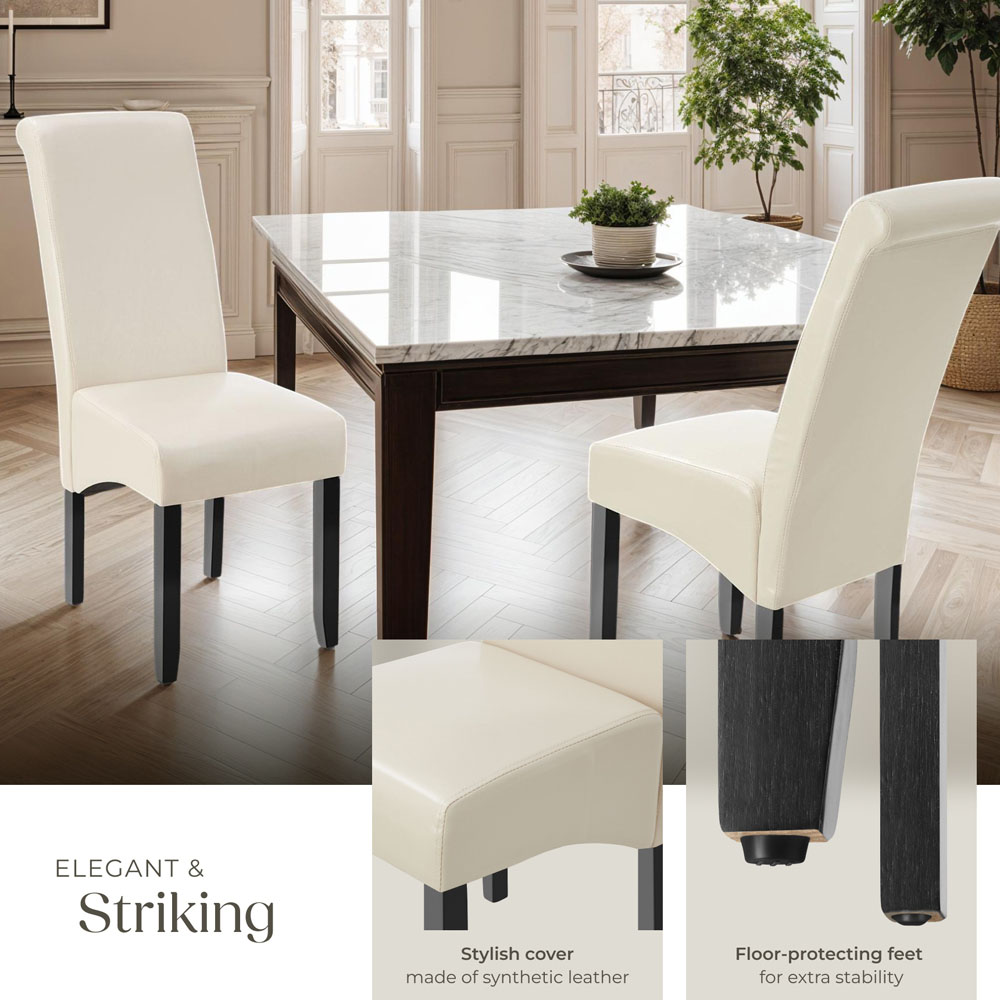 tectake Set of 4 Cream Faux Leather High Backrest Dining Chair Image 4