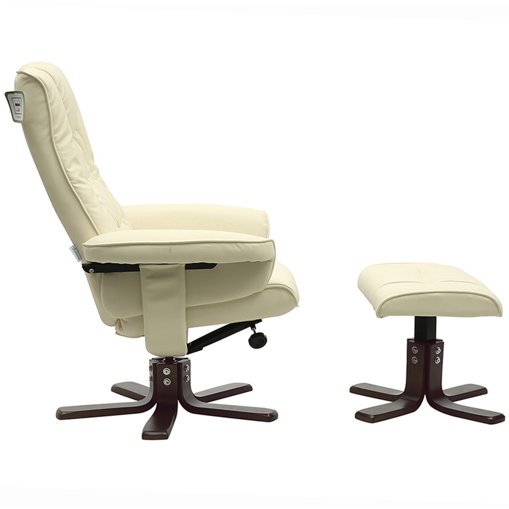 Living and Home Beige Upholstered Swivel Recliner Chair with Ottoman Image 3