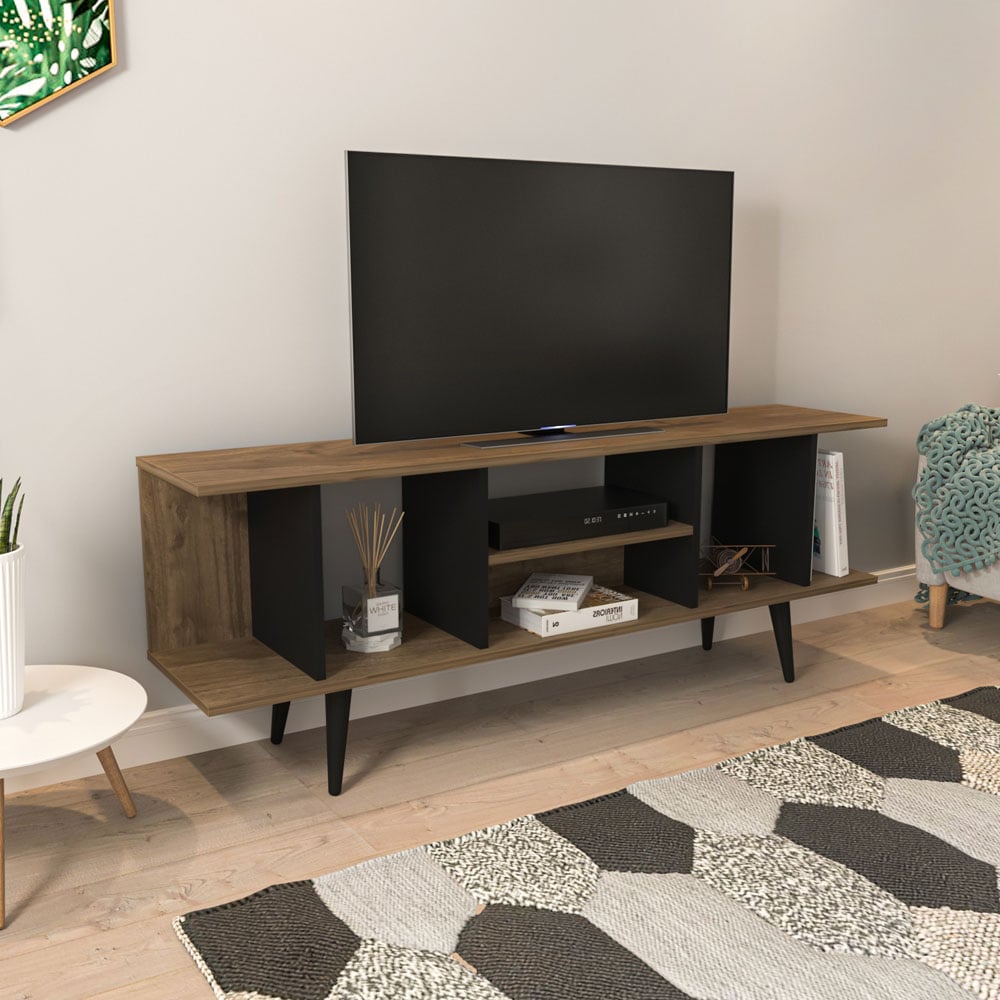 Decorotika Akya Walnut and Black TV Unit Image 5