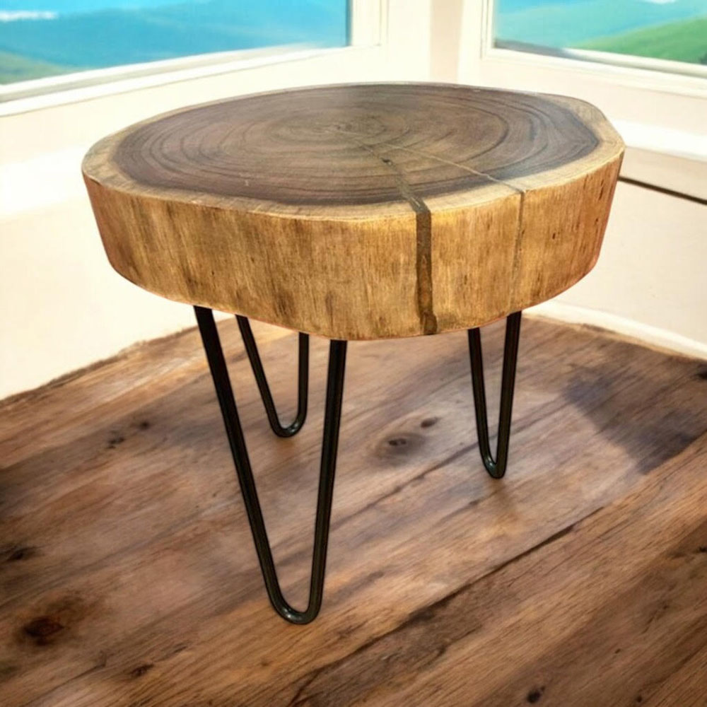 Acacia Home Brown Round Wooden Stool Image 3
