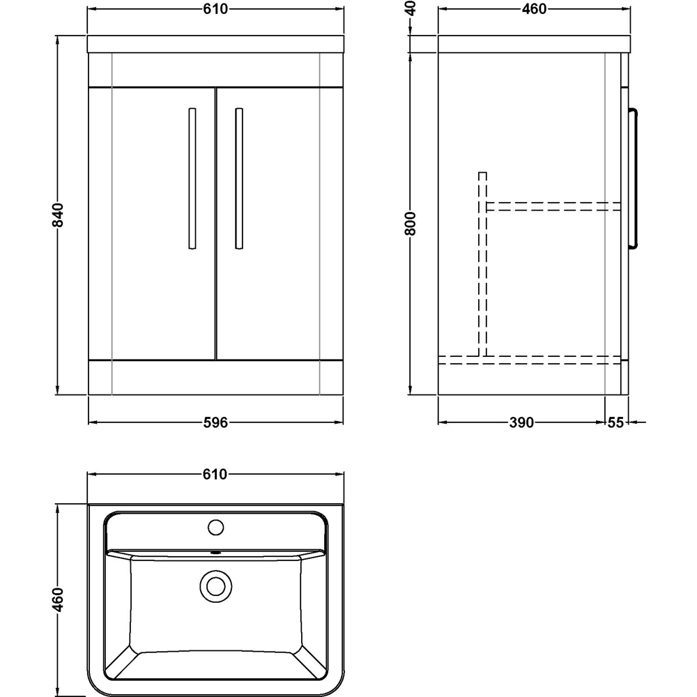 nuie Parade 2 Door Satin Green Floor Standing Vanity Unit and 1 Tap Hole Ceramic Basin 600mm Image 2