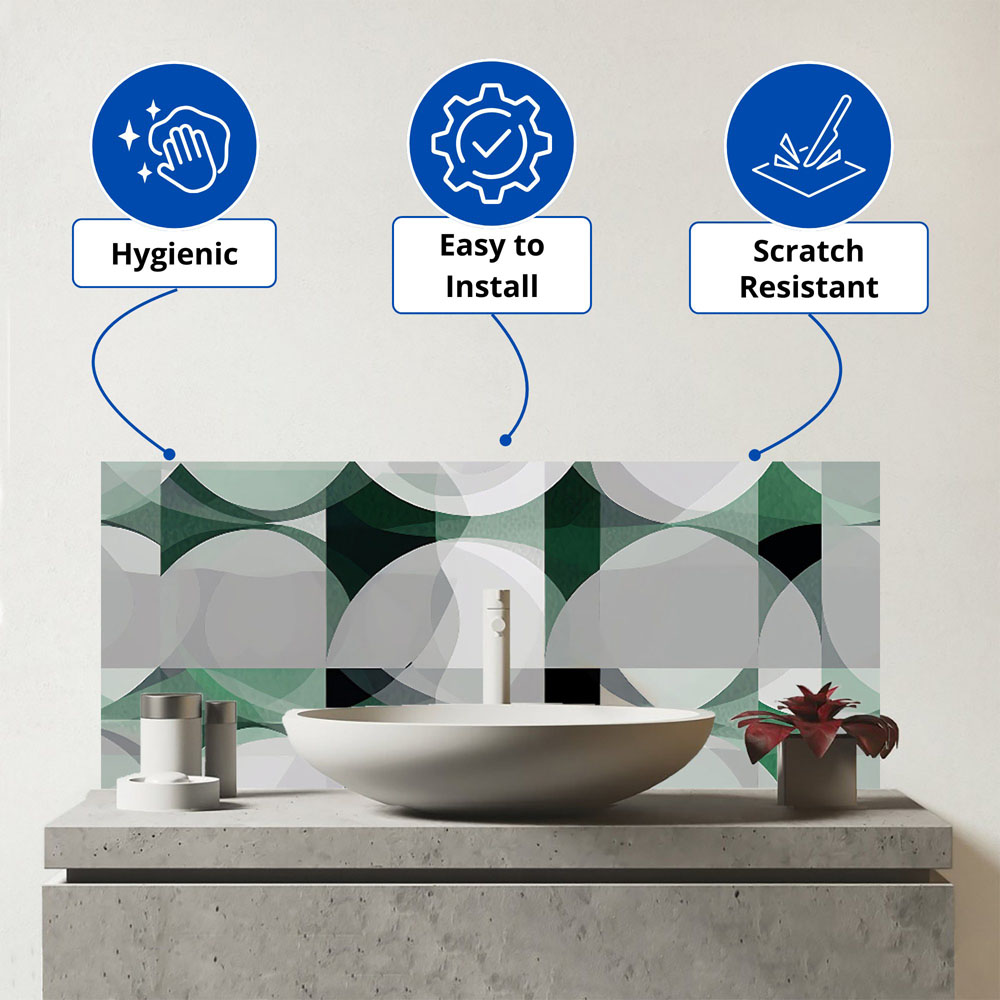 Warren Reed Designer Geometric Grey Green Glass Bathroom Splashback 25 x 60cm Image 3