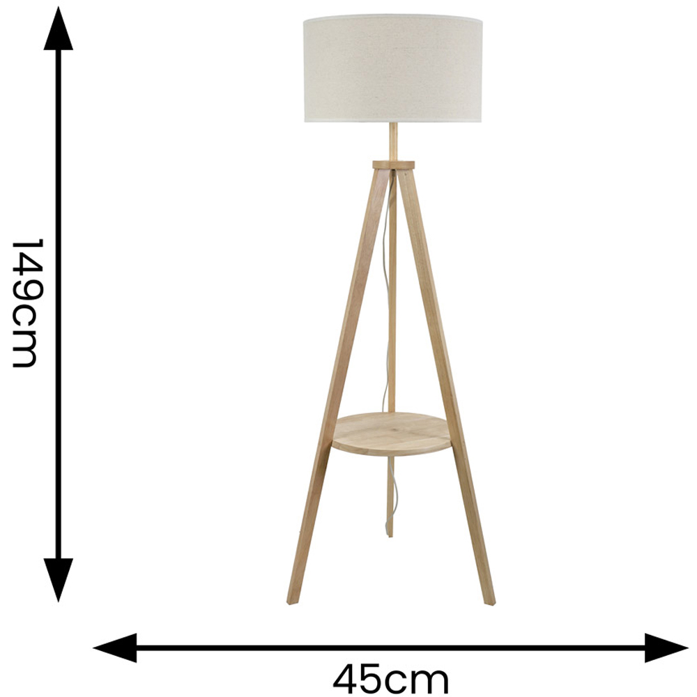 ValueLights Morrigan White Edge Drum Shade Light Wood Tripod LED Floor Lamp Image 4