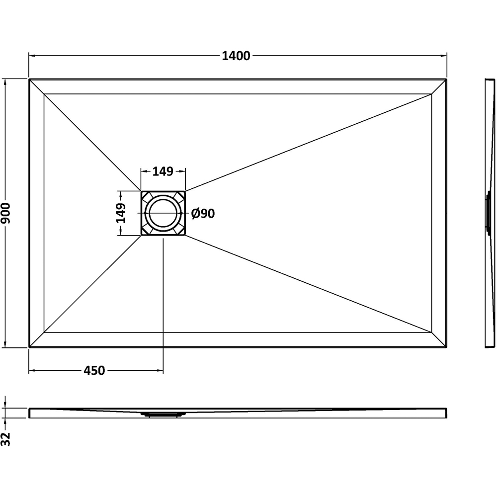nuie Slate Black Rectangular Shower Tray 1400 x 900mm Image 2