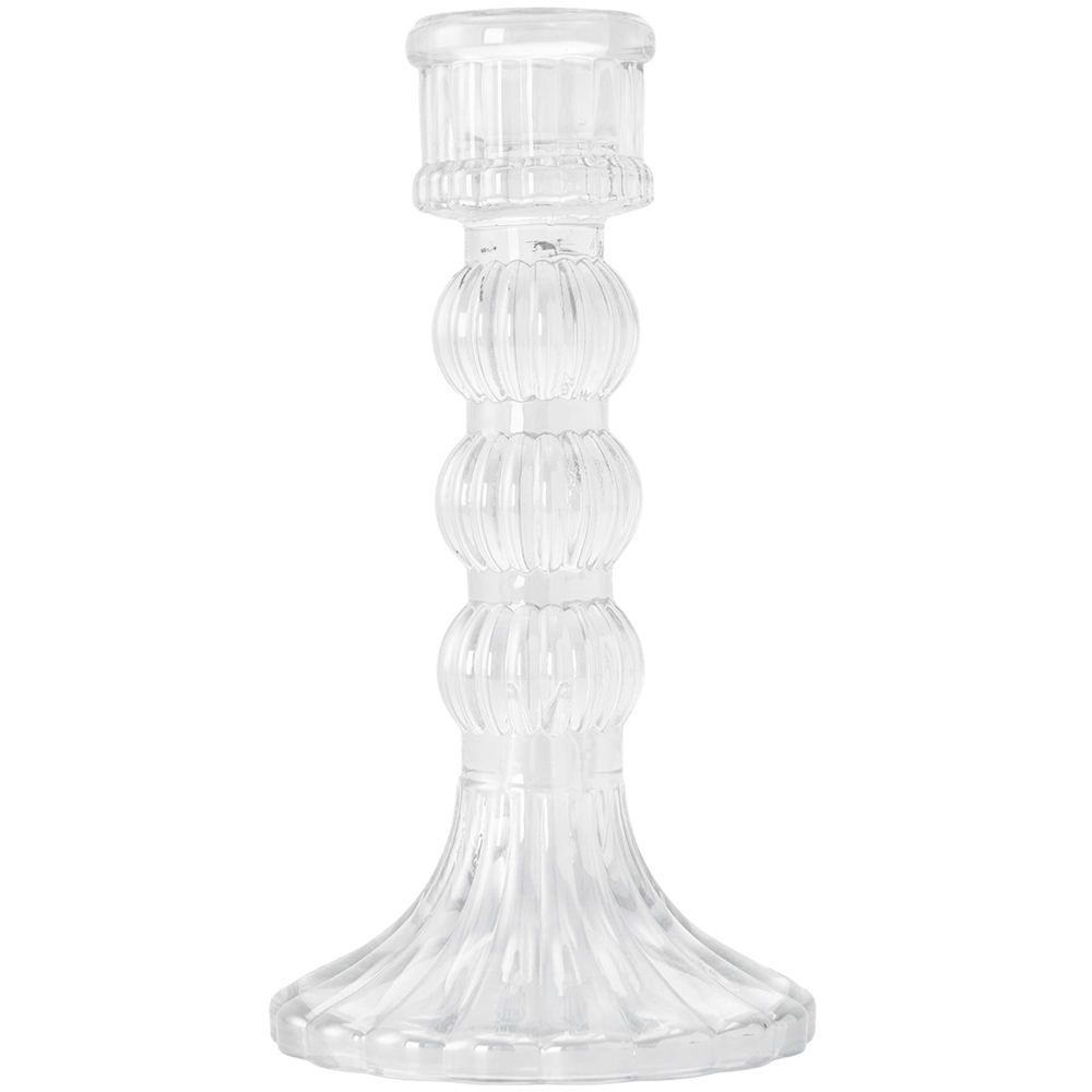 Living and Home Clear Glass Fluted Candlestick Holder Set of 3 Image 4