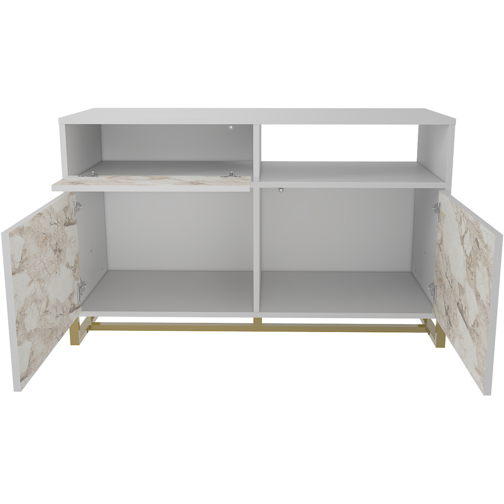 Decorotika Utopie 3 Door Singe Shelf White and White Marble Effect Modern Storage Cabinet Image 3