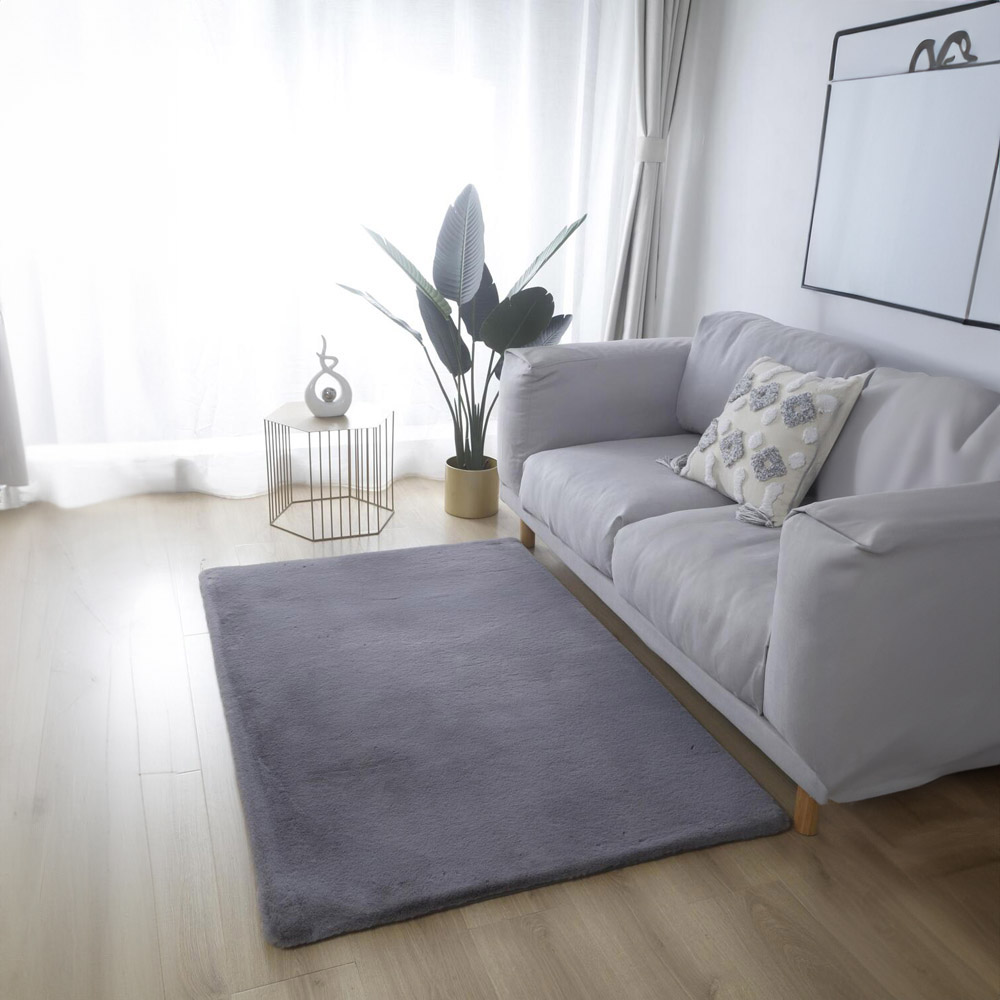 Lux Pearl Grey Faux Rabbit Fur Rug 100 x 150cm Image 2