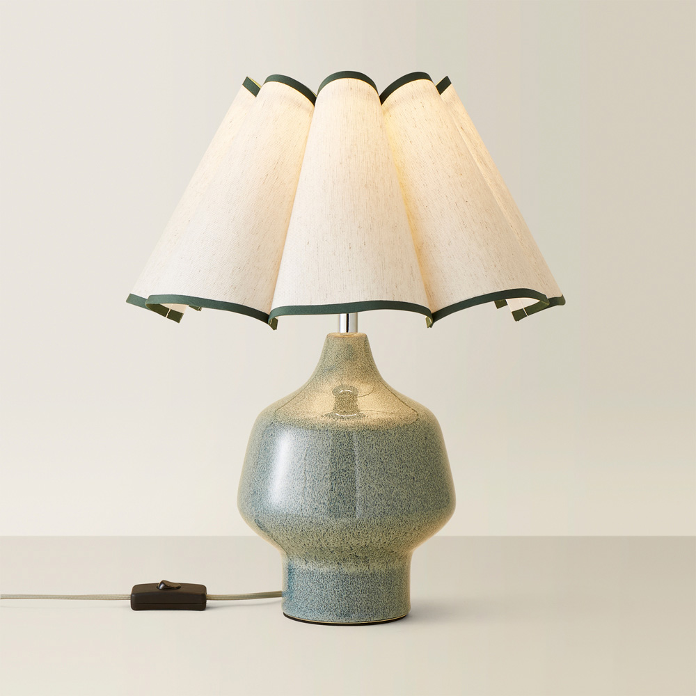 ValueLights Jamie Green and Natural Scallop Shade Ceramic LED Table Lamp Image 3