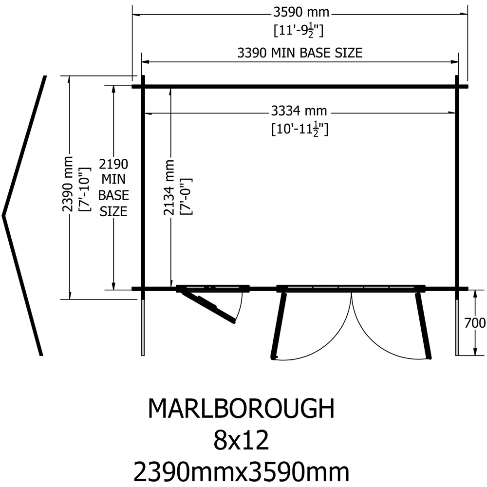 Shire Marlborough 8 x 12ft Double Door Log Cabin Image 6