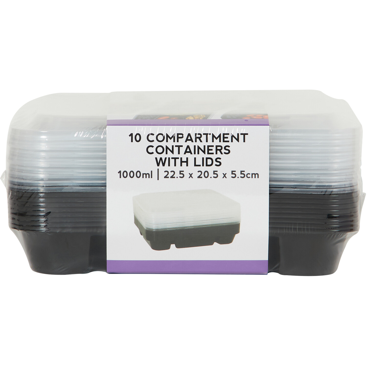 Pack of 10 Compartment Containers with Lids - Black Image 1