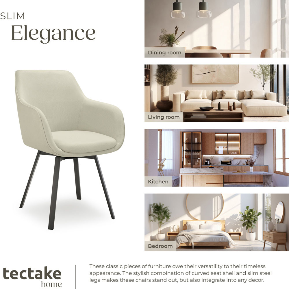 tectake Hellen Set of 4 Cream and Black Shell Shaped Velvet Accent Chair Image 7