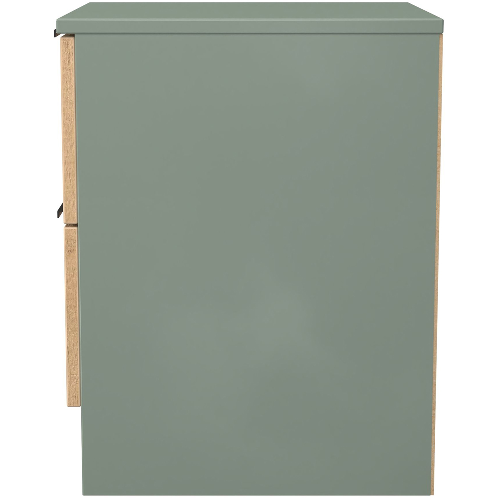 Crowndale Java 2 Drawer Slatt Effect and Reed Green Compact Bedside Cabinet Image 3