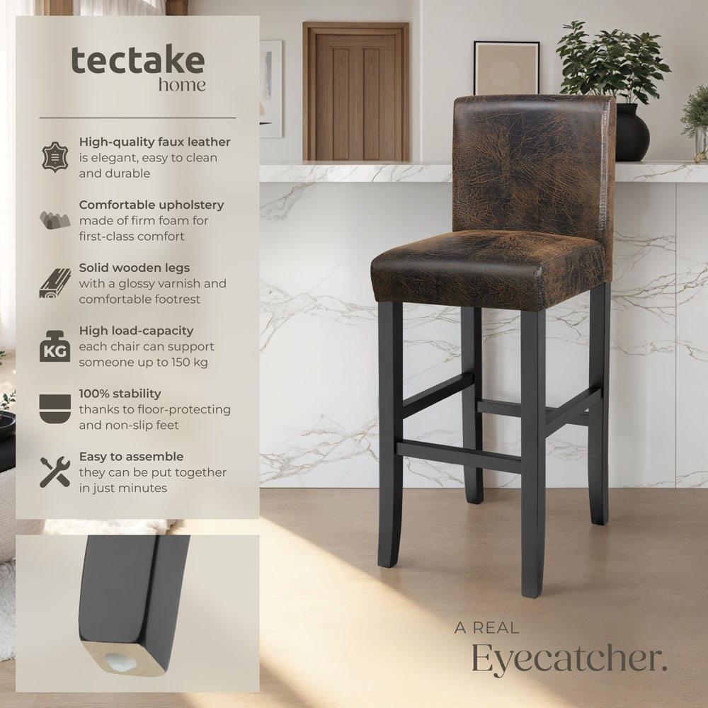 Tectake Antique Brown Leather Padded Bar Stool Set of 4 Image 6