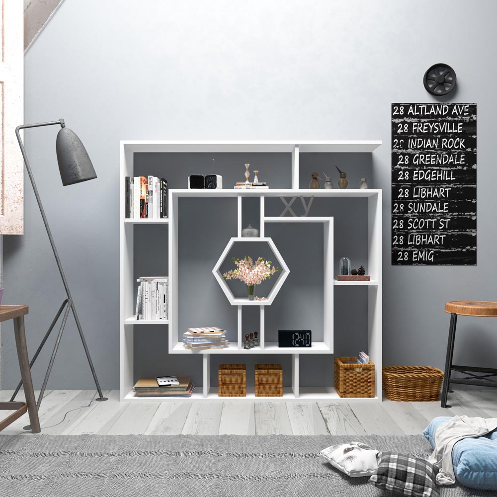 Decorotika Labrina 12 Shelf White Hexagonal Geometric Bookcase Image 3