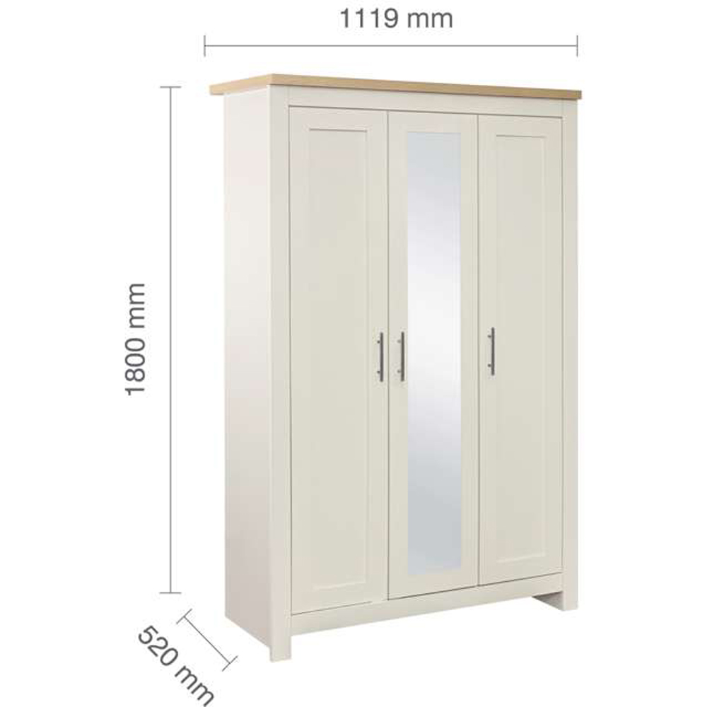 Birlea Highgate 3 Door Cream and Oak Mirrored Wardrobe Image 5