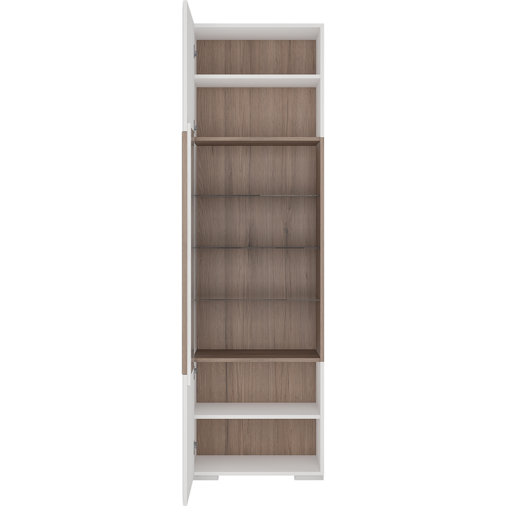 Florence Toronto Single Door White and San Remo Oak Glazed Narrow Display Cabinet Image 4