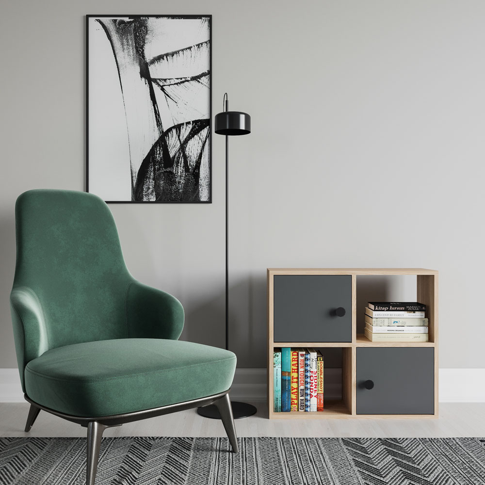 Decorotika Tuttle 2 Door 2 Open Shelf Oak and Anthracite Bookcase Image 3