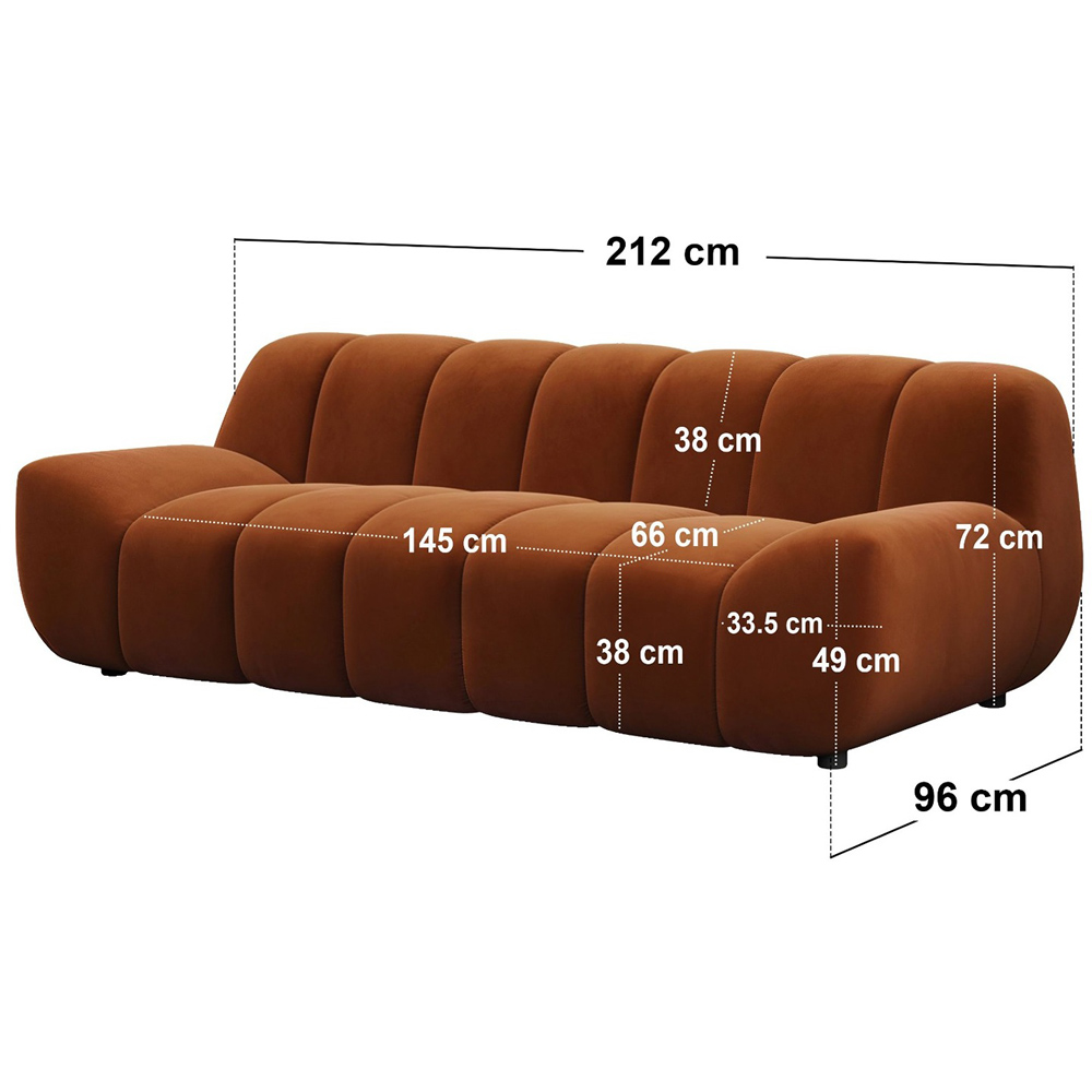 SOLACE+CO Macy Burnt Orange Velvet Large 3 Seater Sofa Image 7