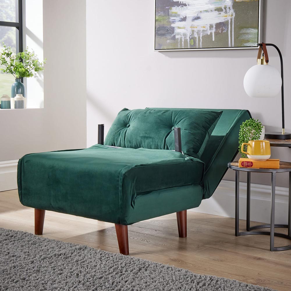 Home Source Morella Single Seater Green Velvet Folding Sofa Bed with Pillow Image 7
