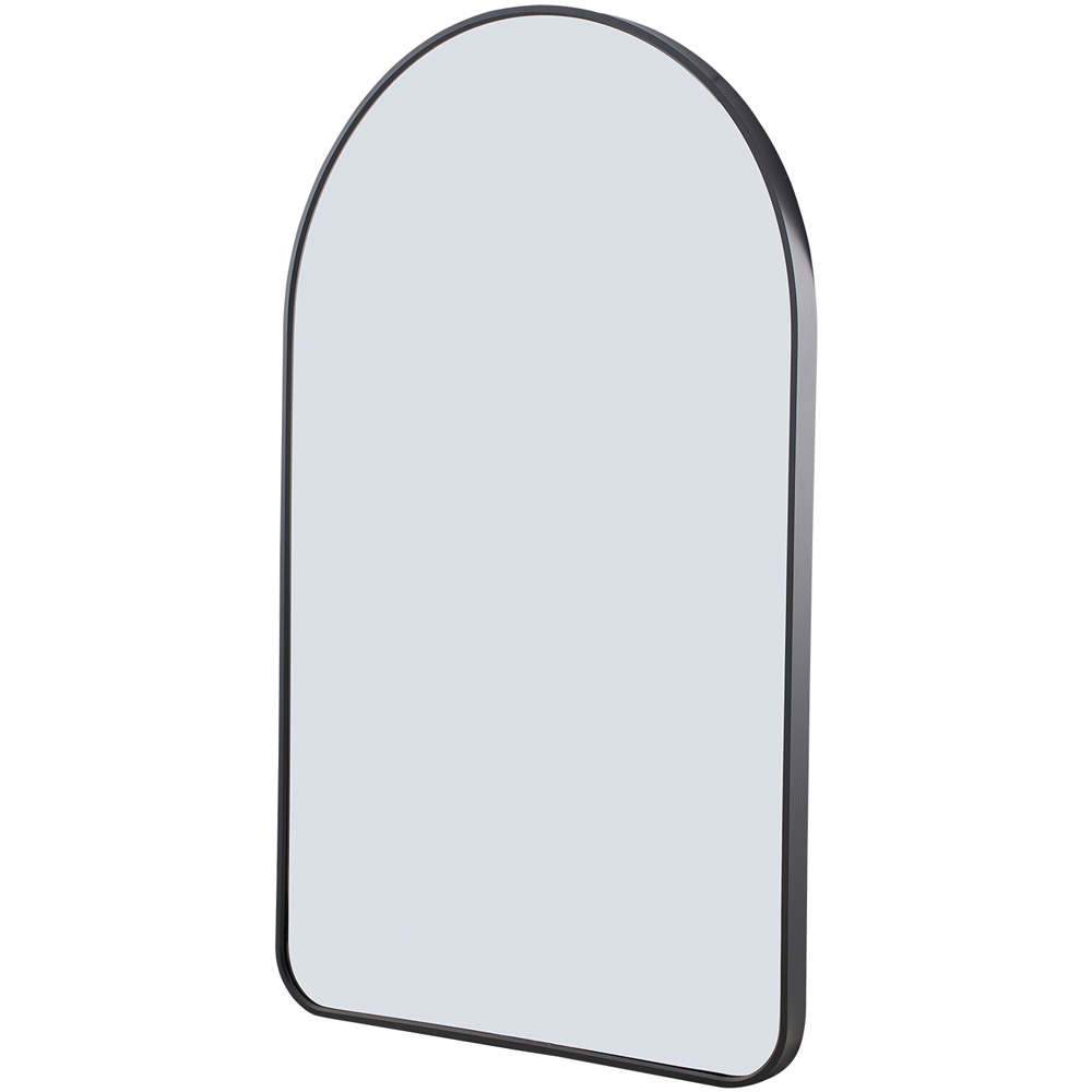 Living and Home Black Arched Aluminium HD Float Glass Bathroom Mirror with Towel Bar 40 x 60cm Image 3