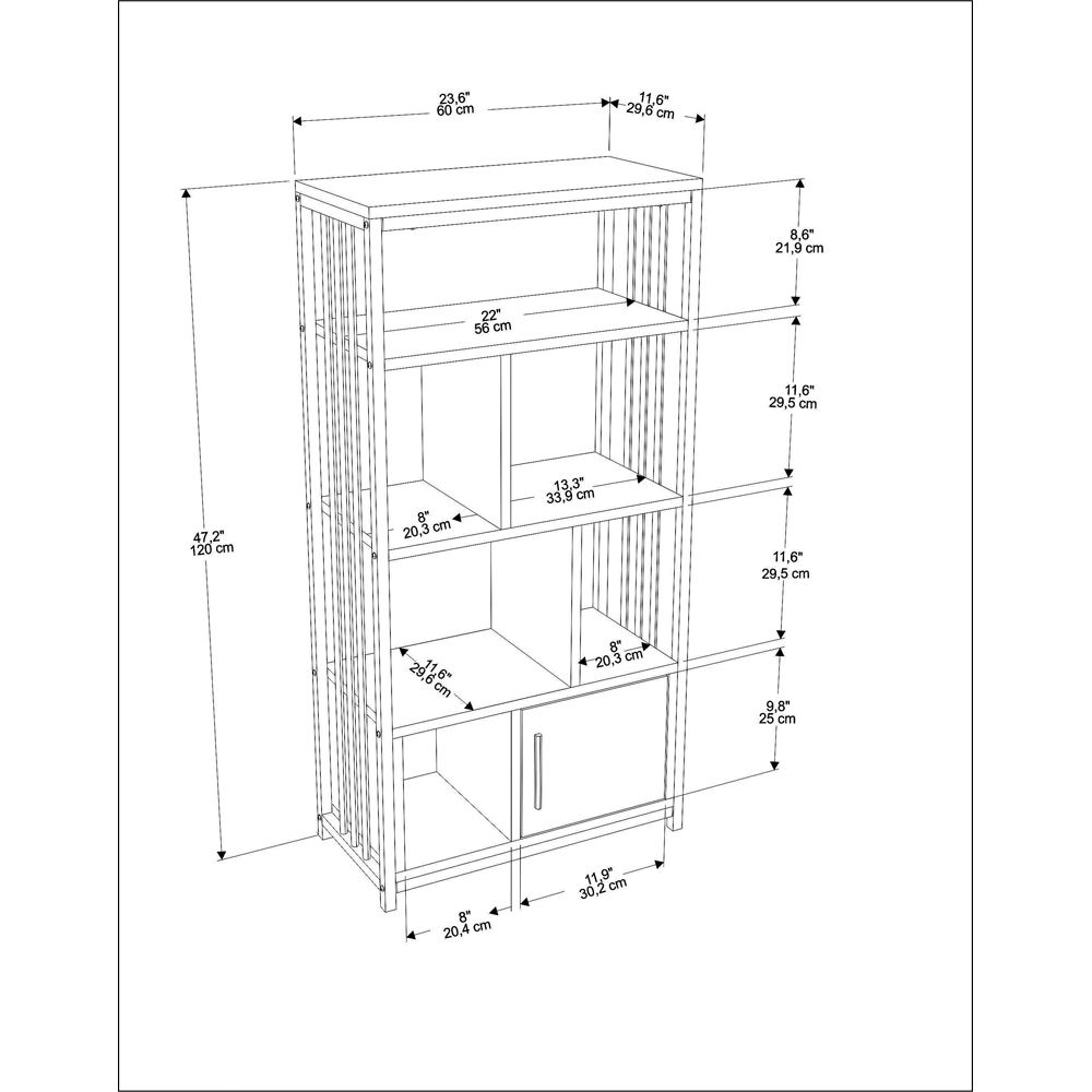 Decorotika Valero Single Door 7 Shelf White and Black Bookcase Image 6