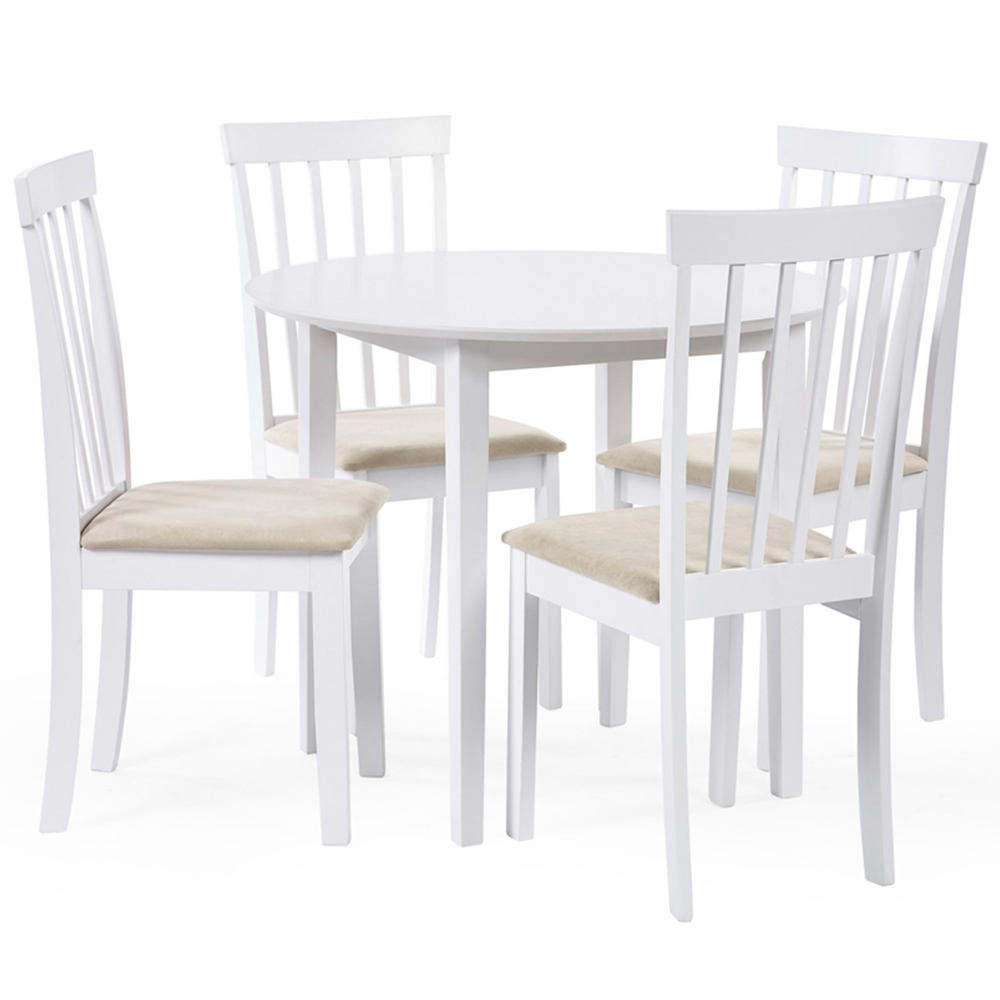 Julian Bowen Orwell 4 Seater Round Dining Set White and Beige Image 2