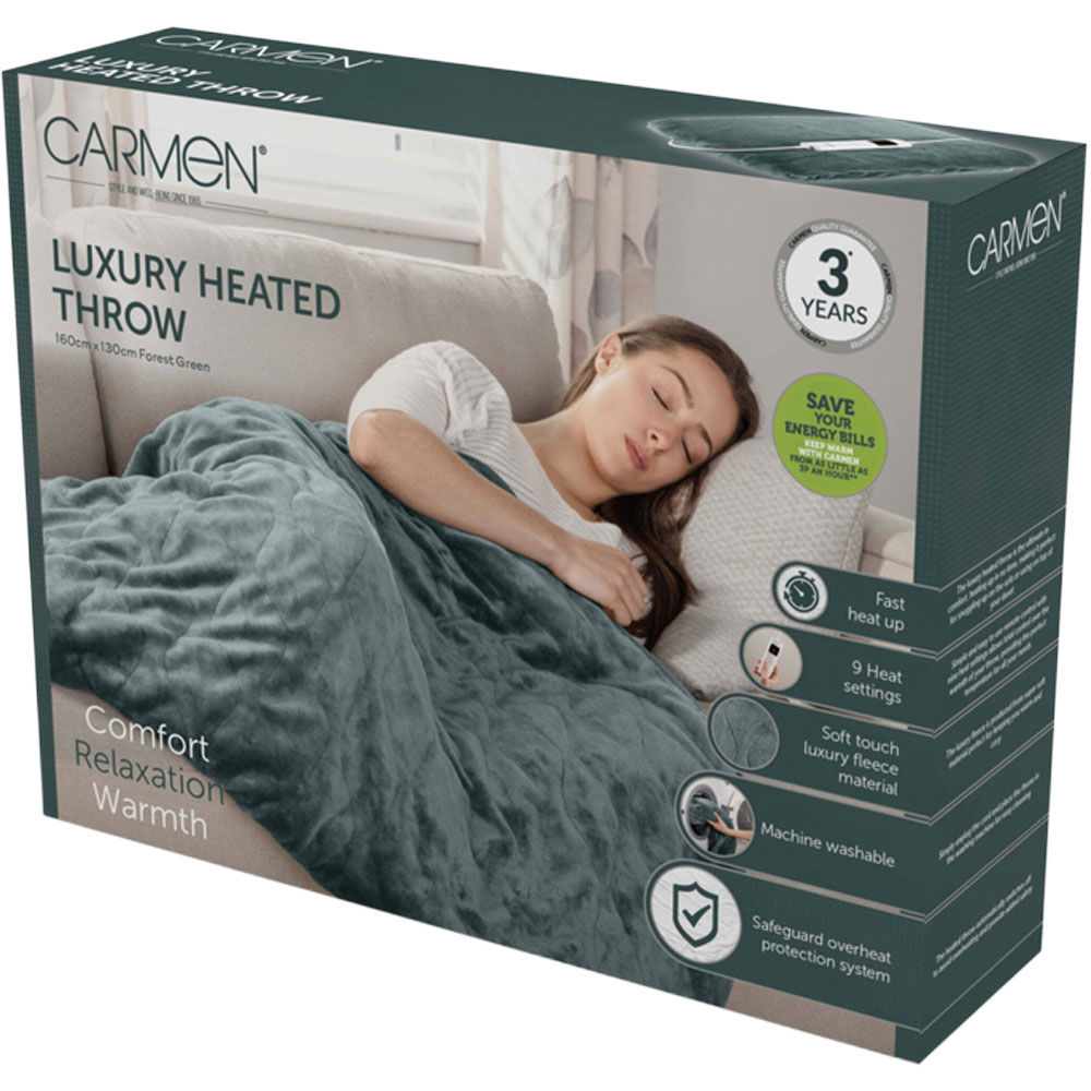Carmen Green Fleece Electric Heated Throw Over Blanket 160 x 130cm Image 2
