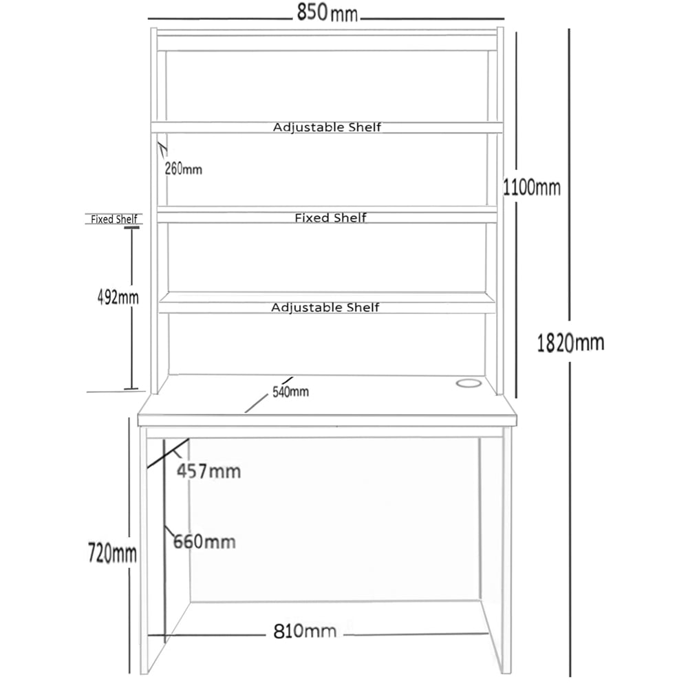 R White Cabinets 6 Shelf Home Office Desk with Hutch Grey Image 5