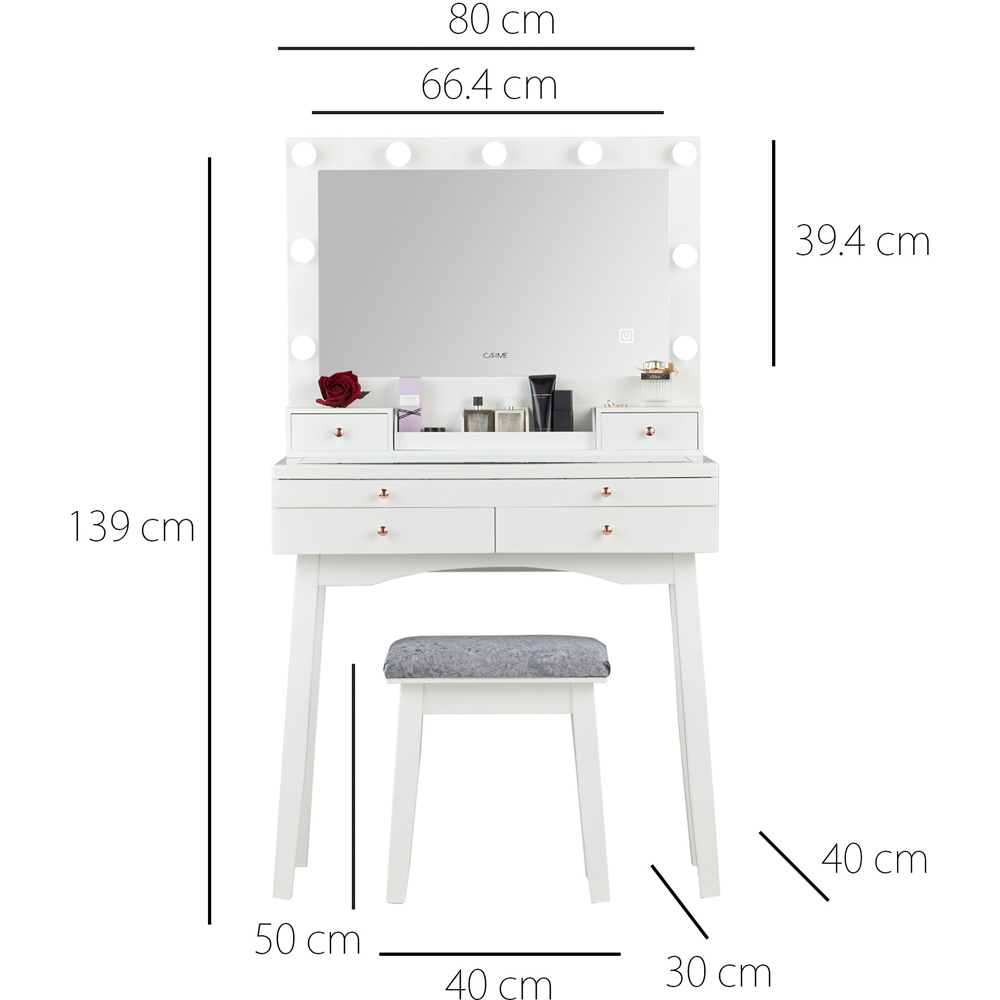 CARME Home Taylor 4 Drawer White LED Mirror Hollywood Dressing Table Set Image 7