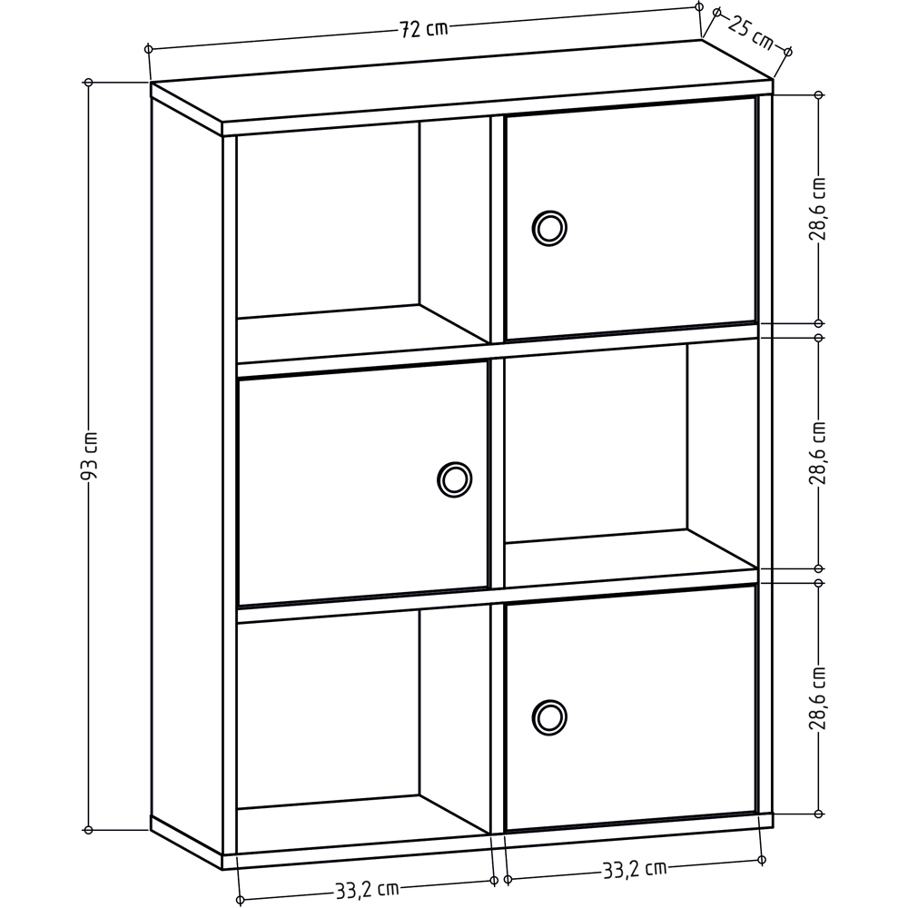 Decorotika Tilton 3 Door 3 Open Shelf Anthracite and White Bookcase Image 5