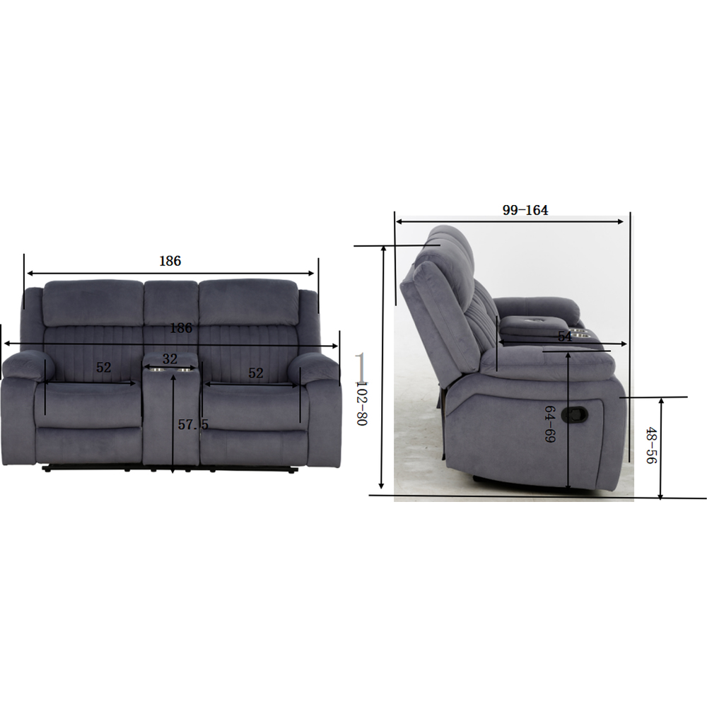 Haddon 2 Seater Dark Grey Manual Recliner Sofa Image 6