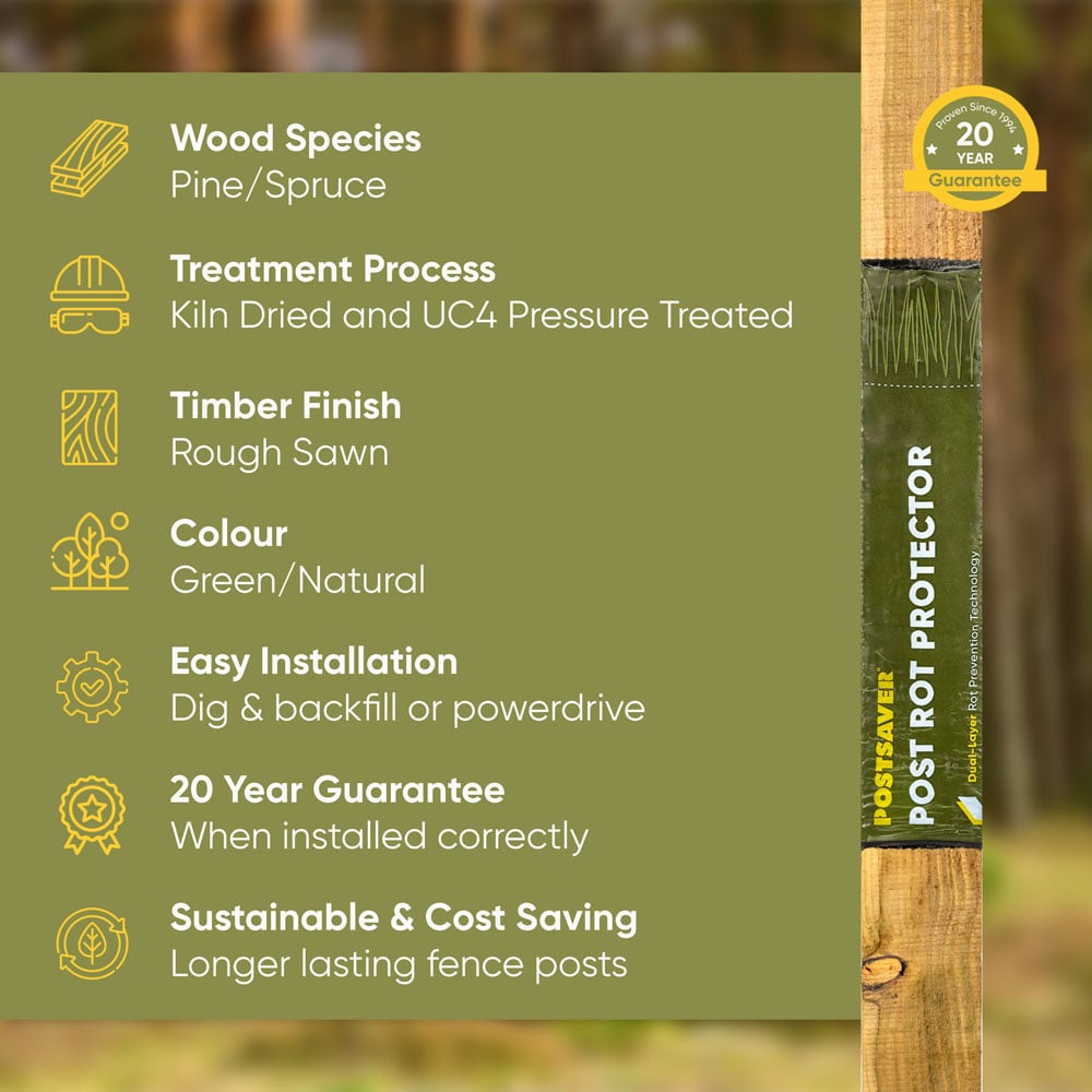 Postsaver Pro-Post 8ft 3 Pack UC4 Treated Wooden Fence Post 3 x 3 inch Image 7