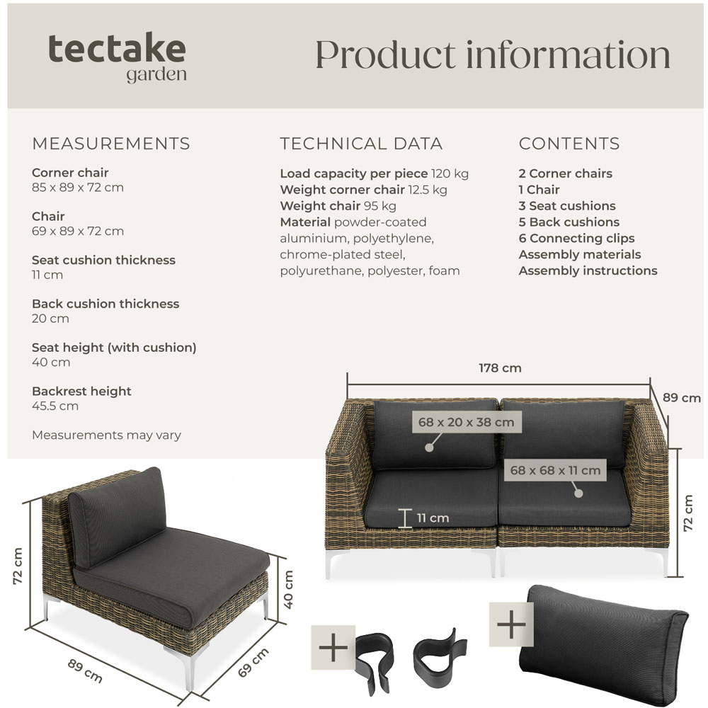 tectake Villanova 3 Seater Rattan Garden Sofa Set with Cushion Image 9