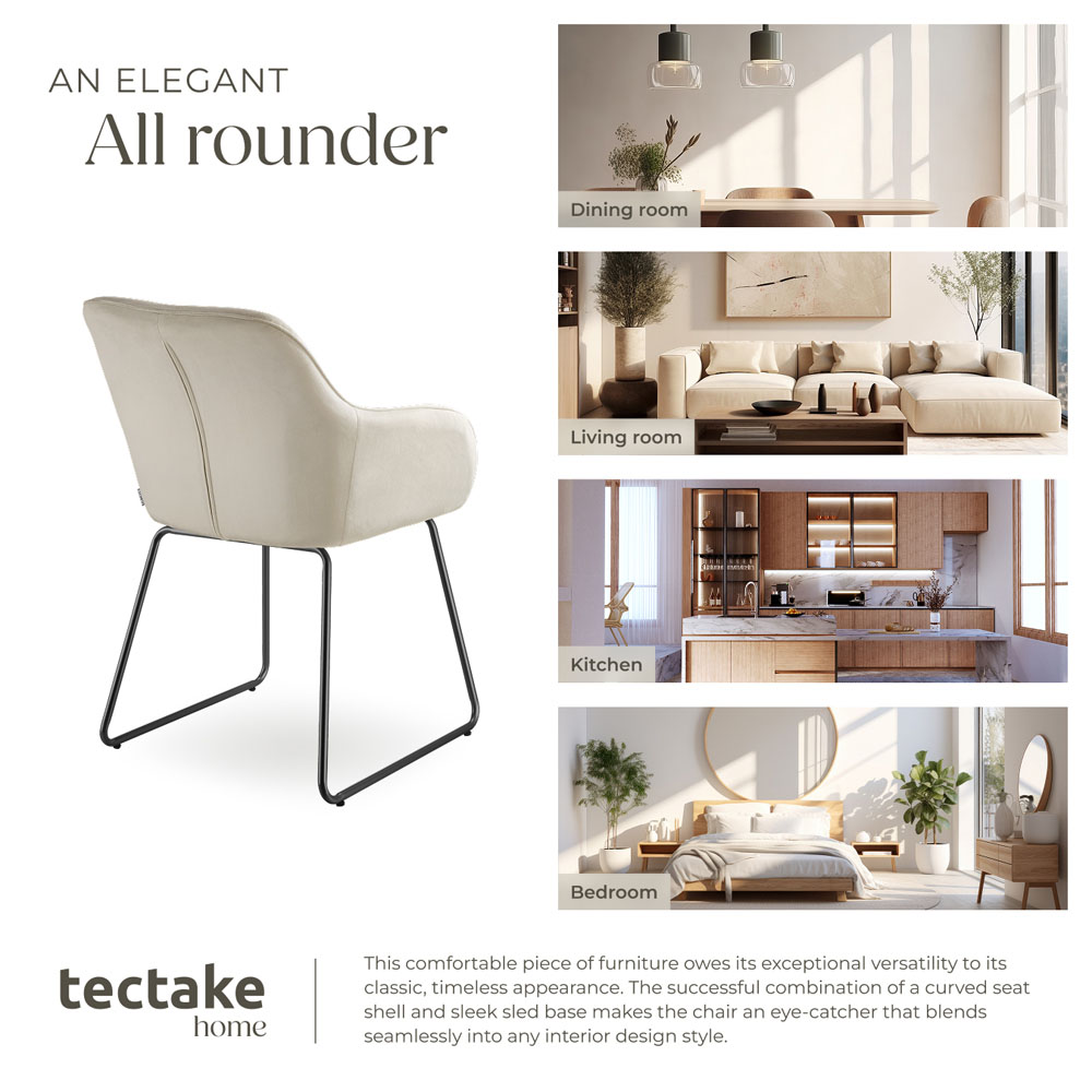 tectake Jeane Cream and Black Velvet Look Dining Chair Image 7