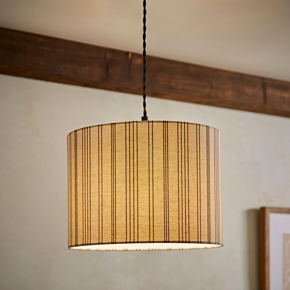 ValueLights Hallie Natural Linen Stripe Detail Large Drum Ceiling Pendant Lamp Shade Image 6